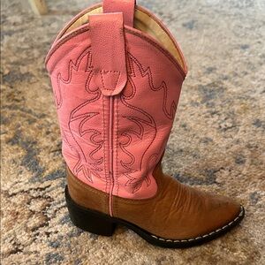 Old West Kids Pink and Brown Western Pull-On Cowboy Boots